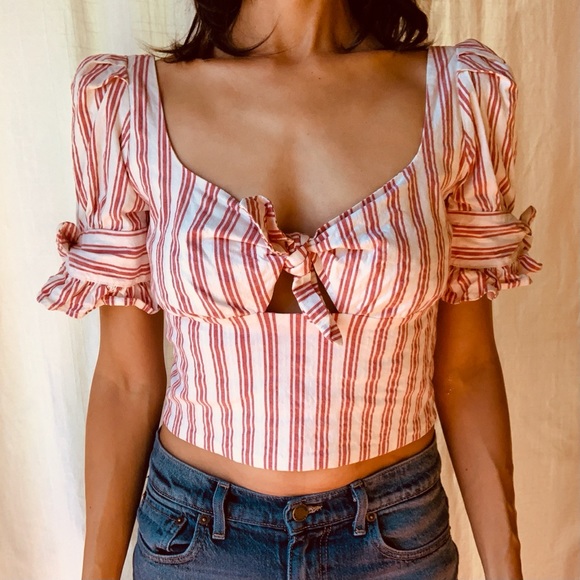 Stone Cold Fox Tops - Stone Cold Fox Striped Sweet Heart Crop Top